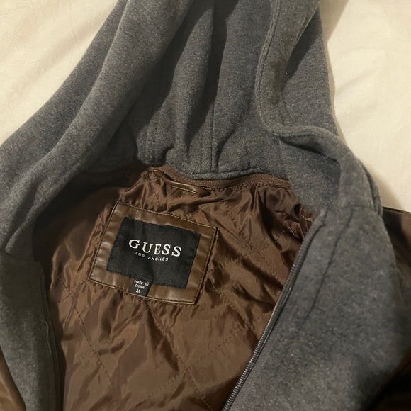 Guess Men's Faux Leather Motorcycle Jacket - Brown- Medium - Picture 2 of 11